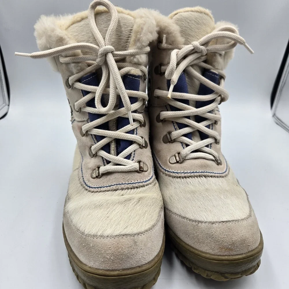 Olang White Calf Hair Eskimo Boots Pulse Snow Winter Pull On #38 Virgen Wool VTG